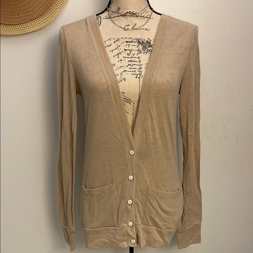 Body Central | Women’s Light Beige Button-Up Deep V Neck Cardigan Sweater Sz M